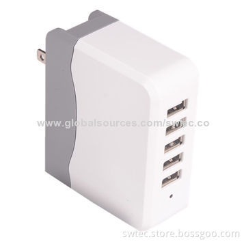 50W 5-port Family-sized Desktop USB Charger, Compact and Portable